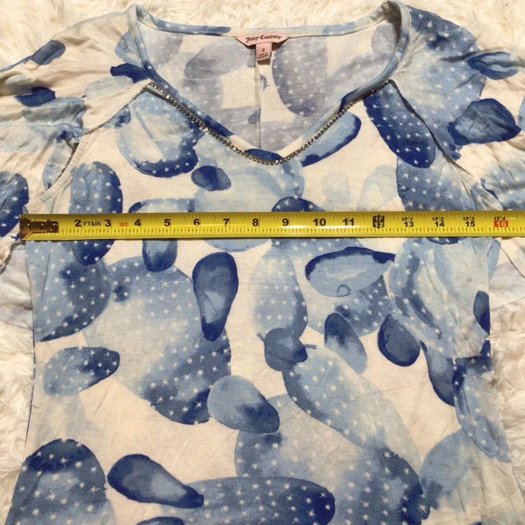 Juicy Couture Y2K Cape Top Blue Watercolor Floral Sequin Bedazzle Glam Small M - Picture 8 of 9